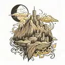 mountain edge overlooking city skyline tattoo design idea