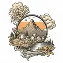 mountain edge overlooking city skyline tattoo design idea