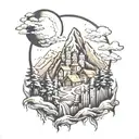 mountain edge overlooking city skyline tattoo design idea