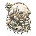 mountain edge overlooking city skyline tattoo design idea