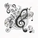 Galactic music notes intertwining with celestial bodies tattoo design idea