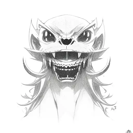 Smile, anime, fangs tattoo design idea