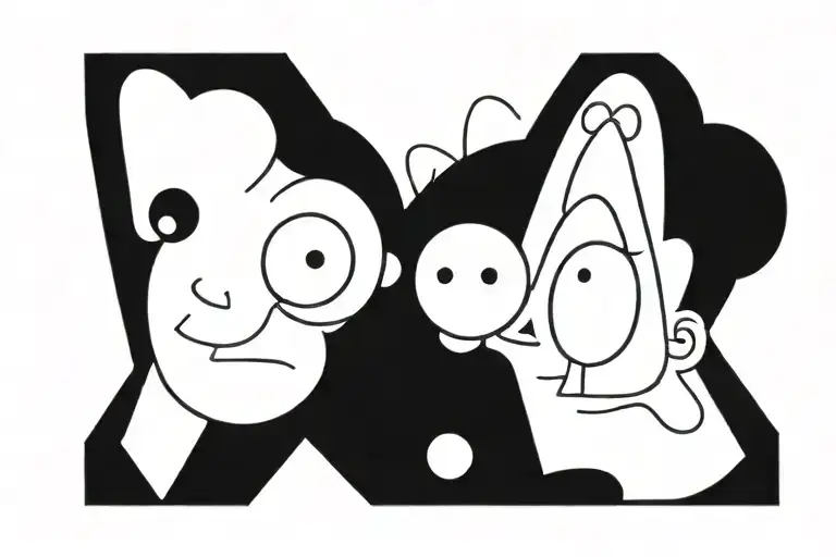 90s cartoon characters merged together tattoo design idea