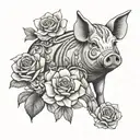 pig and flowers tattoo design idea
