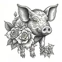 pig and flowers tattoo design idea