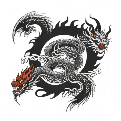 seven-headed, three-tailed, red dragon tattoo design idea