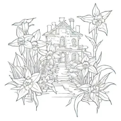 daffodils dark aesthetic mourning ruins sigilism  tattoo design idea