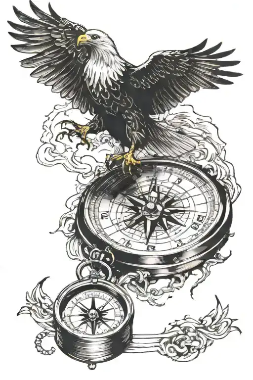 compass and a eagle perched on top tattoo design idea