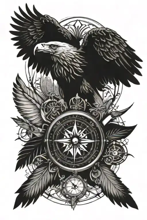 compass with eagle wings spread tattoo design idea