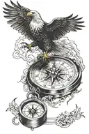 compass and a eagle perched on top tattoo design idea