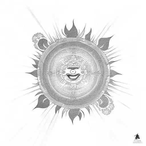 A sunburst with clouds in japanese style tattoo design idea