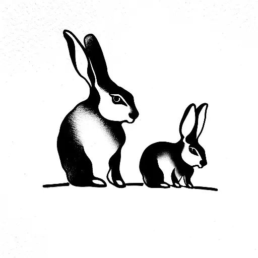 2 rabbits, one black and the pther white tattoo design idea