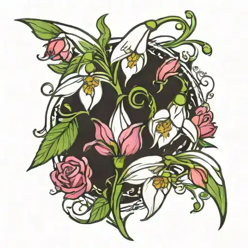 snowdrop and roses intertwined tattoo design idea