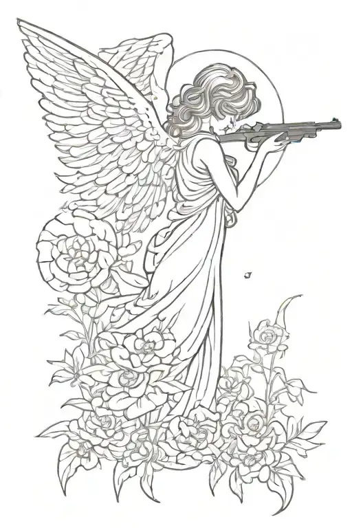 silhouette  little of a shooting angel from the back from the meadow tattoo design idea