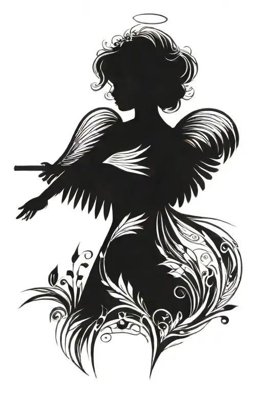 silhouette  little of a shooting angel from the back from the meadow tattoo design idea