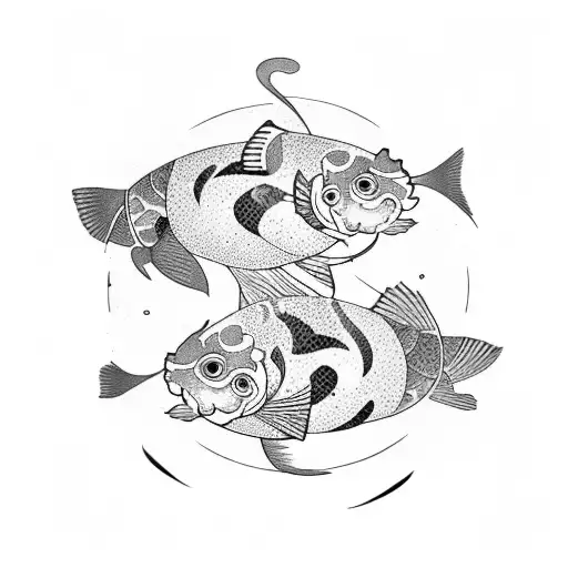 yin and Yang koi fish swimming with flowers around them tattoo design idea