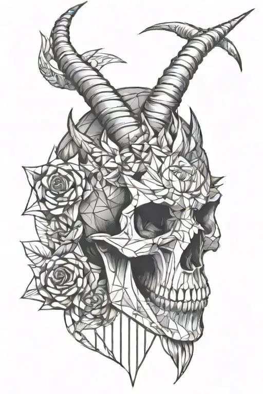 unicorn horn skull tattoo design idea