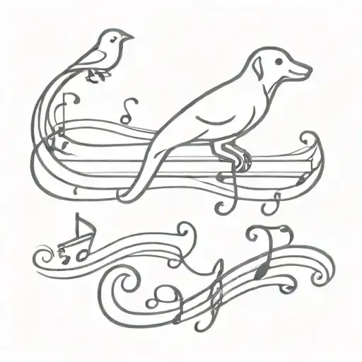 dog bird music notes tattoo design idea