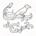 dog bird music notes tattoo design idea