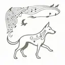 dog and bird with playing music notes tattoo design idea