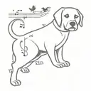 dog and bird with playing music notes tattoo design idea