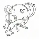 dog and bird with playing music notes tattoo design idea