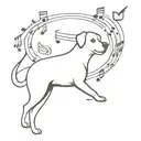 dog and bird with playing music notes tattoo design idea