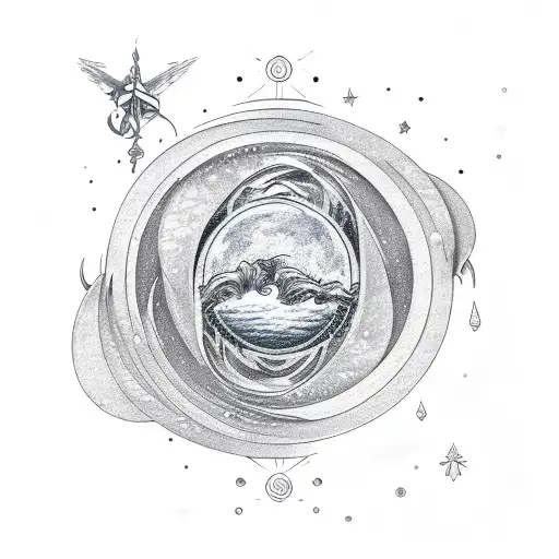A wind moon merging with a star, symbolizing the seaman's connection to the elements tattoo design idea