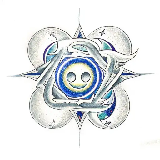 A wind moon merging with a star, symbolizing the seaman's connection to the elements tattoo design idea