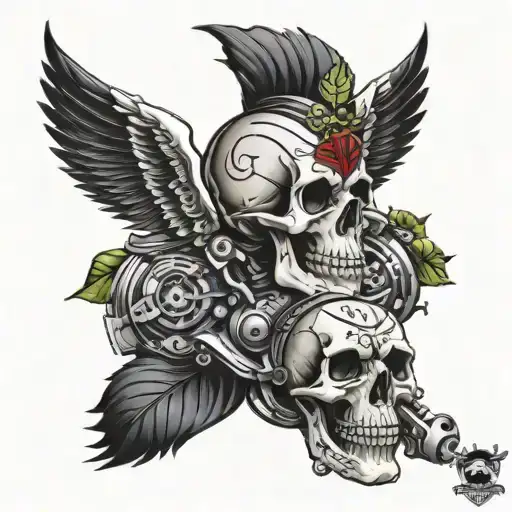 v twin engine skull surrounded tattoo design idea