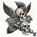 v twin engine skull surrounded tattoo design idea