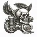 v twin engine skull surrounded tattoo design idea