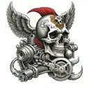 v twin engine skull surrounded tattoo design idea