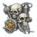 v twin engine skull surrounded tattoo design idea