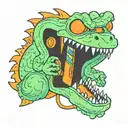 Reptar with an orange Rugrats vcr tape in its mouth tattoo design idea