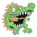 Reptar with an orange Rugrats vcr tape in its mouth tattoo design idea