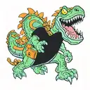 Reptar with an orange Rugrats vcr tape in its mouth tattoo design idea