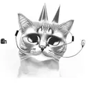 A black-grey tattoo of a cat wearing a superhero cape and flying with a computer mouse as its jetpack. tattoo design idea