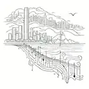 A sketch style tattoo of the Viña Del Mar city skyline with musical notes floating above, representing your connection to the city and music tattoo design idea