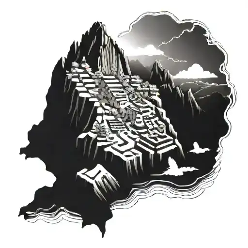 Incorporate iconic Peruvian landmarks such as Machu Picchu and Huacachina into a detailed map of Peru tattoo design tattoo design idea
