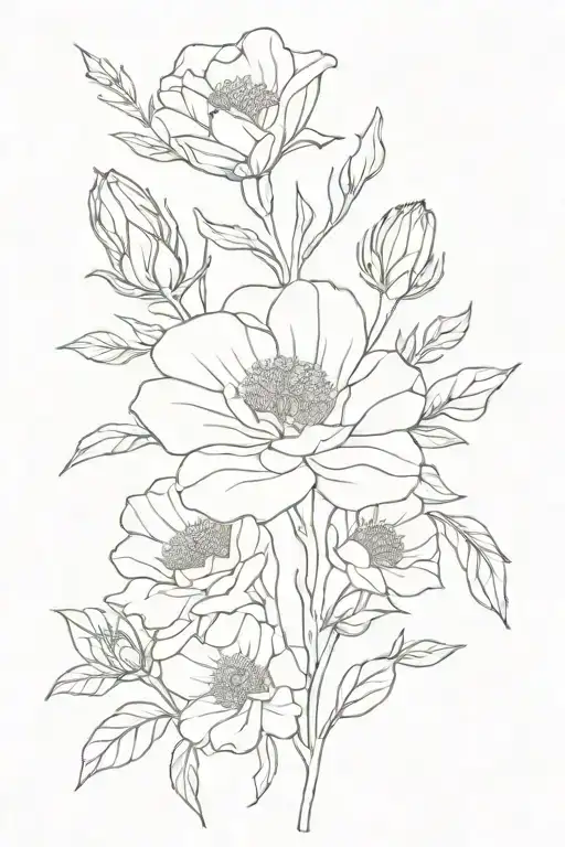 fine line birth flowers boquet for october september november and feburary  tattoo design idea