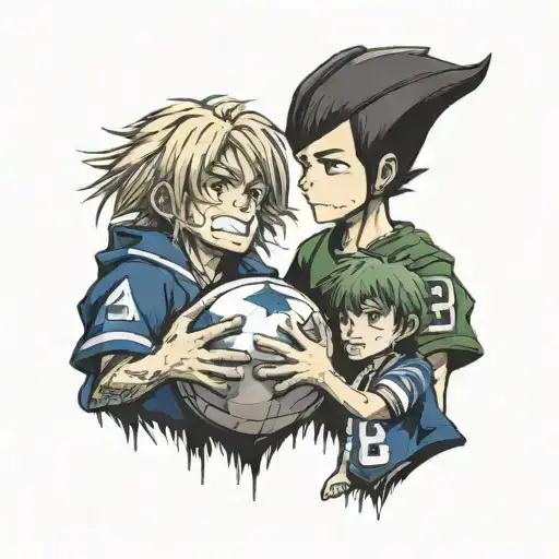 nephews Merl, Roy and Charlie they like anime, American football tattoo design idea