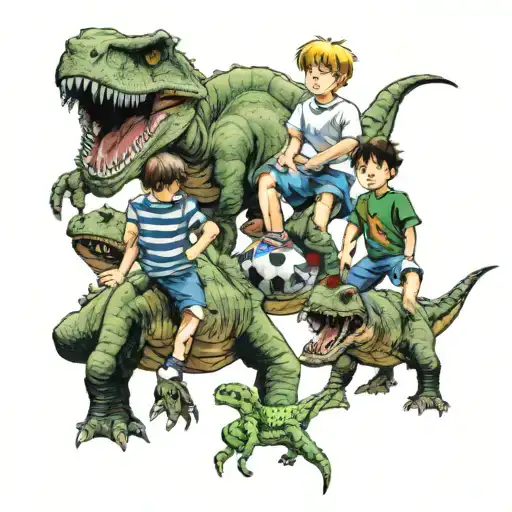 nephews Merl, Roy and Charlie they like anime, football, dinosaurs tattoo design idea