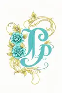 2 lower case cursive j's overlapping offset with a fine-line floral design tattoo design idea