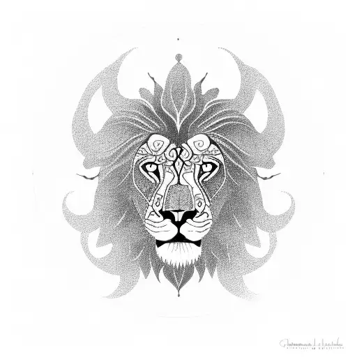 An intricate mandala with the silhouette of a lion in the center tattoo design idea