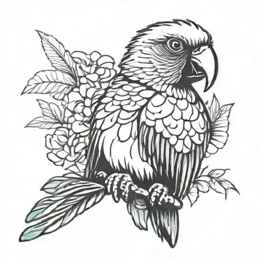 Jimmy Buffett parrot with Gris Gris bag tattoo design idea