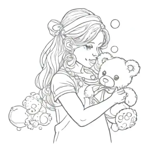 girl holding teddy bear blowing bubbles  tattoo design idea