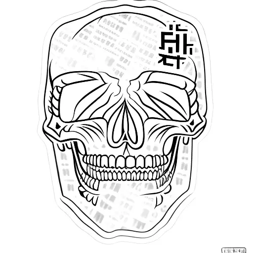 A skull with Chinese letters on them vertically and saying in Chinese "I don't know, I don't know Chinese" tattoo design idea