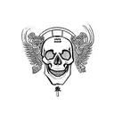 A skull with Chinese letters on them vertically and saying in Chinese "I don't know, I don't know Chinese" tattoo design idea