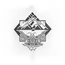 A tattoo design featuring a mix of traditional Puerto Rican and Korean/Japanese elements, reflecting your favorite places tattoo design idea